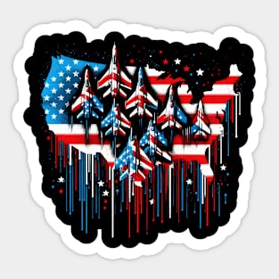 Fighter Jet Airplane American Flag USA Map 4th Of July Sticker